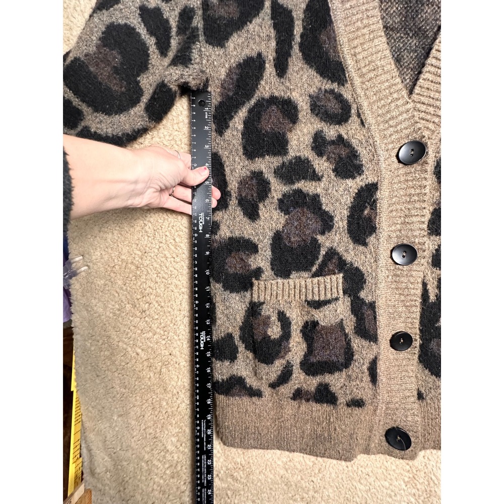 Allison Joy Leopard Print Cardigan Sweater Women's Large Button Front Cozy Knit - Picture 13 of 16